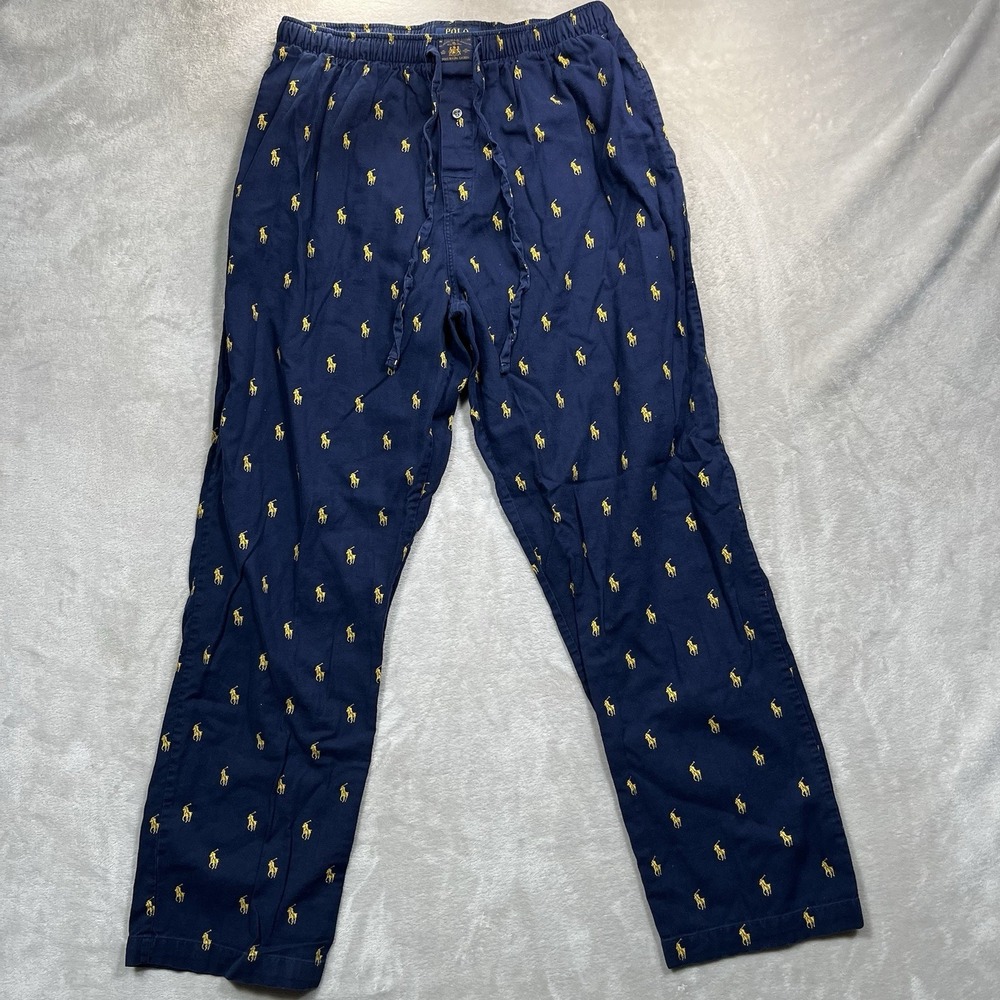 Polo Ralph Lauren Pajama Pants Mens L Navy Blue All Over Print Pony Drawstring